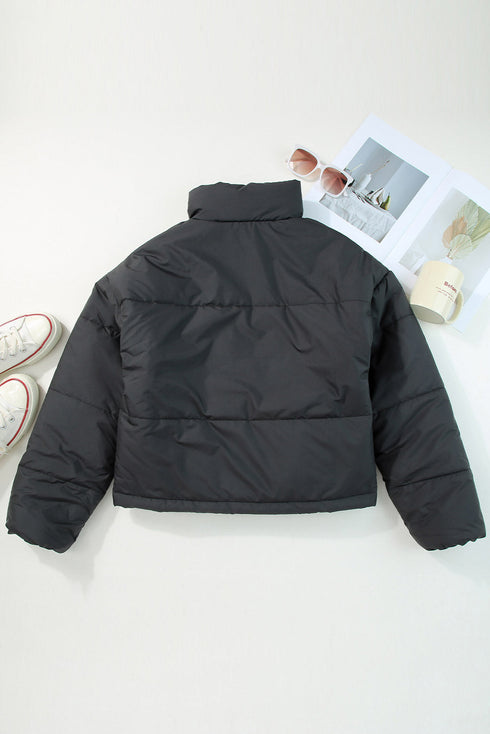 Zip Up Drawstring Hem Puffer Coat